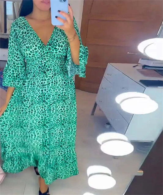 🔥 Was soll ich morgen anziehen? 🔥 Damen Baumwoll Wrap Kleid mit Leopardenmuster