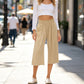 👖 Damen-Freizeithose – einfarbige Weitbeinhose mit hohem Bund, Kordelzug & Taschen, 7/8-Länge, bequem & vielseitig für Alltag & Sommer ☀️