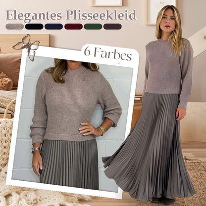 🍂50 % Rabatt-Aktion🍂Stilvolles und elegantes Kleid mit Rundhalsausschnitt und Falten für Damen