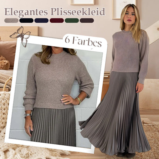 🍂Soldes à -50%🍂 Robe élégante et raffinée à col rond et plis pour femme