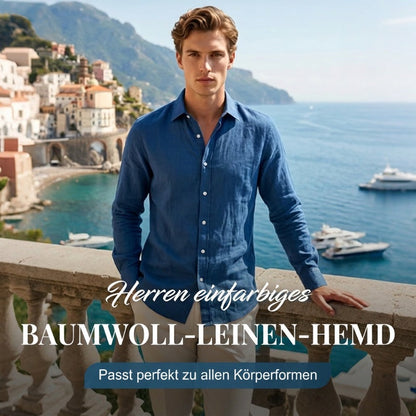 Einfarbiges Herrenhemd aus Baumwollleinen