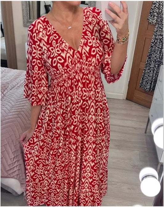 🔥Was soll ich morgen anziehen?🔥Lässiges V-Ausschnitt Blumenkleid