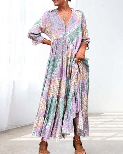 🔥 Was soll ich morgen anziehen? 🔥 Color Block Print Kleid mit 3/4 Ärmeln