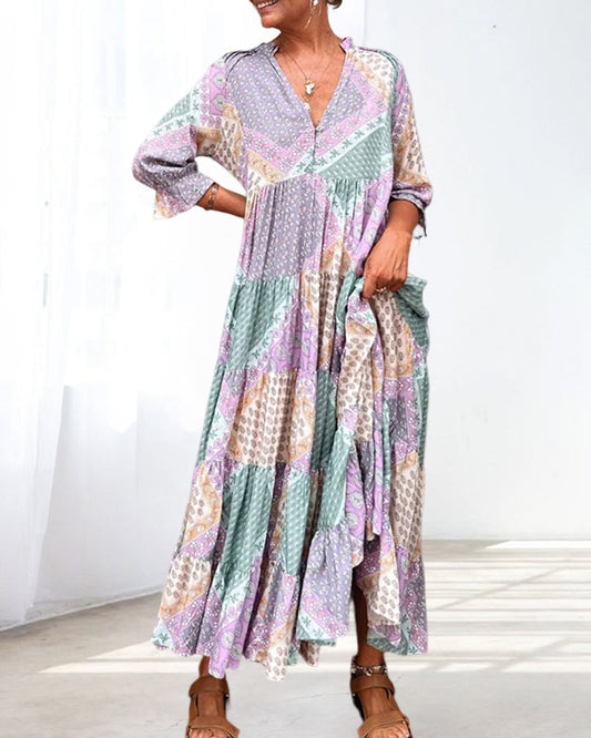 🔥 Was soll ich morgen anziehen? 🔥 Color Block Print Kleid mit 3/4 Ärmeln