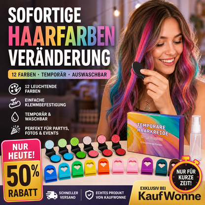 🔥 Nur für kurze Zeit!🎨 12 Farben, 1 Applikator – Temporäre Haarkreide für sofortigen Farbwechsel – ohne Bleichen, ohne Schäden, einfach auswaschen ✨