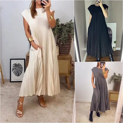 💞Was soll ich morgen anziehen?💞Ärmelloses, schlichtes, plissiertes, elegantes Kleid💞
