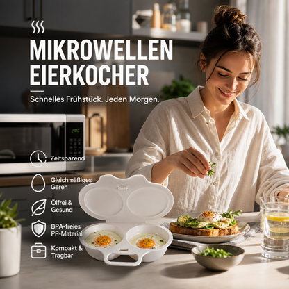 🍳 50% RABATT! Mikrowellen-Eierkocher mit Deckel und Griff – Schnell, sicher & platzsparend – Perfekt für das schnelle Frühstück, Weich- & Hartgekochte Eier in Minuten ✨