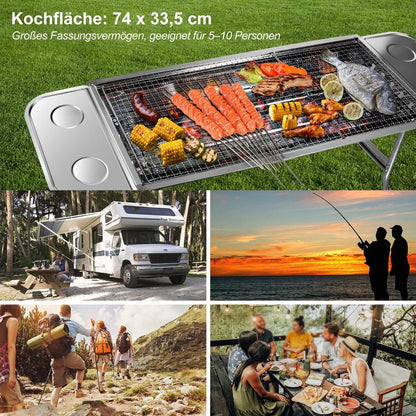 Outdoor Grillset – Klappbarer Edelstahl-Kohlegrill für Camping, Garten und BBQ🔥🍖