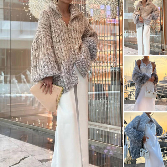 ✨Was soll ich morgen anziehen?🎄Strickjacke mit monochromen Pailletten✨