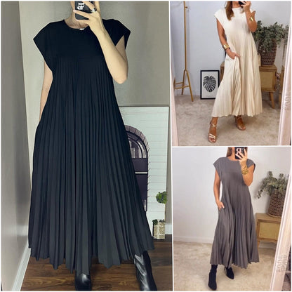 💞Was soll ich morgen anziehen?💞Ärmelloses, schlichtes, plissiertes, elegantes Kleid
