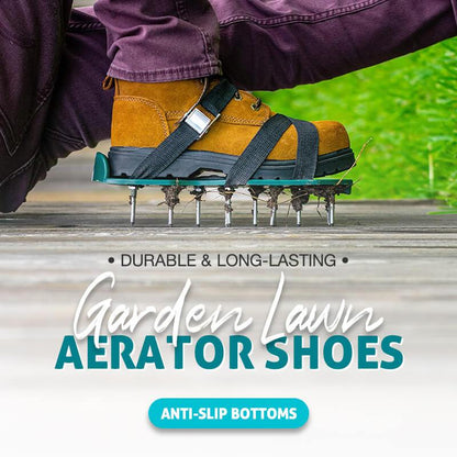 Rasenlüfterschuhe, Gartenrasenlüfter, Spikesandalen mit 26 Spikes und verstellbaren Riemen, Rasenvertikutierer zur effektiven Belüftung des Rasenbodens