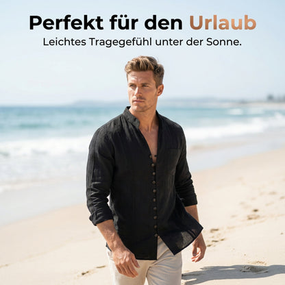 Herren-Freizeithemd mit Stehkragen und langen Ärmeln