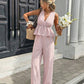 👕 NUR FÜR KURZE ZEIT: 50 % RABATT! ✨Set aus gestreiftem Damen-Top mit V-Ausschnitt und weit geschnittener Hose