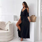 Was soll ich morgen anziehen?💯Elegantes, sexy Kleid mit V-Ausschnitt und Seitenschlitz für Damen