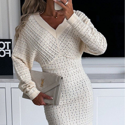 💕Was soll ich morgen anziehen?💕Women's V-Neck Long Sleeves Knitted Dress
