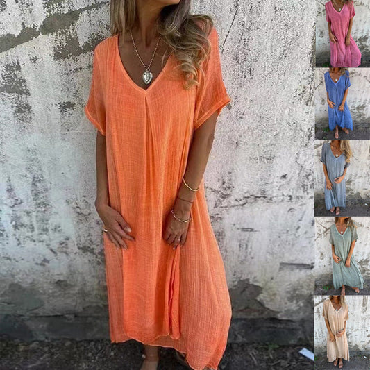 🔥Was soll ich morgen anziehen?🔥Women's Loose V-neck Cotton Linen Dress