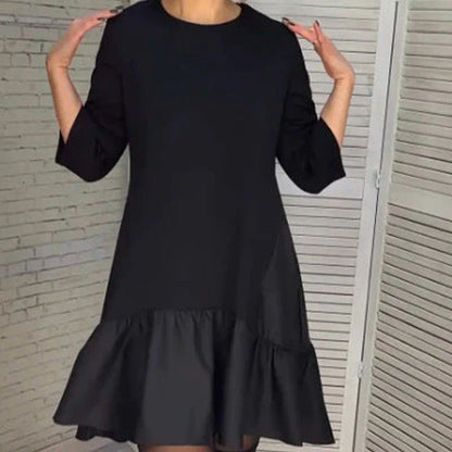 🔥Was soll ich morgen anziehen?✨Locker plissiertes elegantes schwarzes Kleid mit siebenzackigen Ärmeln