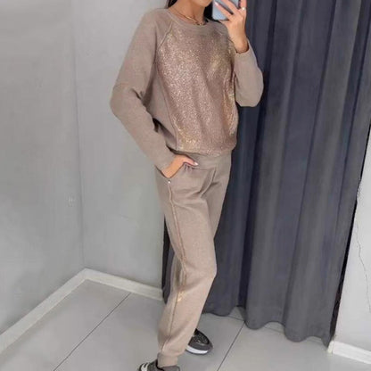 💕Was soll ich morgen anziehen?💕Damen Glitter Rhinestone Sweatshirt & Casual Hose 2-teiliges Set
