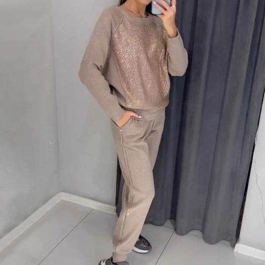 💕Was soll ich morgen anziehen?💕Damen Glitter Rhinestone Sweatshirt & Casual Hose 2-teiliges Set