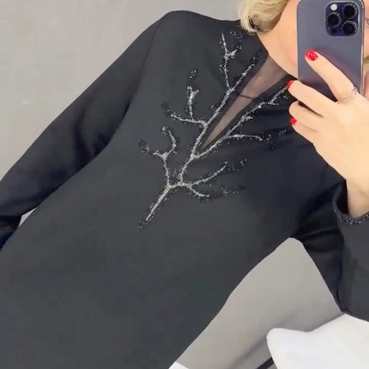 🎅Was soll ich morgen anziehen?🎄Modisches elegantes einfaches Kleid mit Rundhalsausschnitt