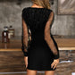 Was soll ich morgen anziehen?❤Damen Pailletten Kleid im Wickelschnitt mit Mesh Langärmeln