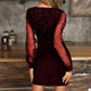 Was soll ich morgen anziehen?❤Damen Pailletten Kleid im Wickelschnitt mit Mesh Langärmeln