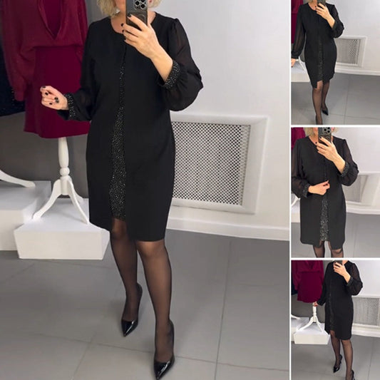 🔥Was tragen Sie morgen?🔥HEISSER VERKAUF - Schwarzes Midikleid mit Strass-Dekor