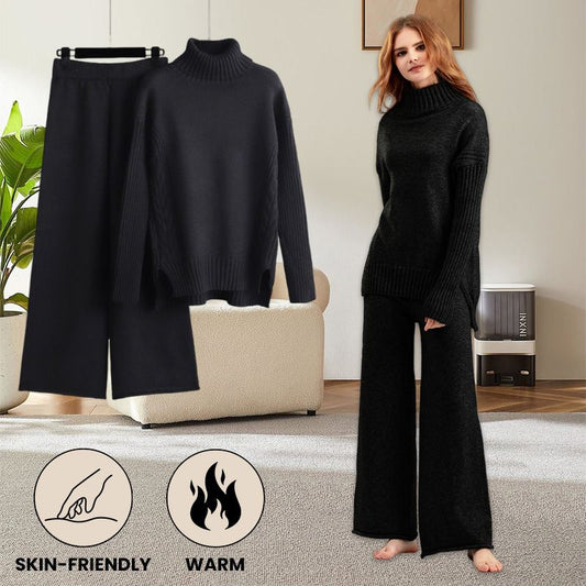Was soll ich morgen anziehen?-Damen Casual Relaxed Strickpullover und Hose Set mit weitem Bein