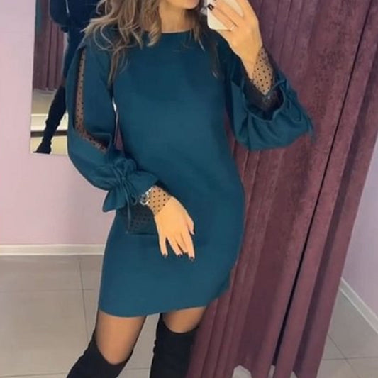 🥰What should I wear tomorrow?🌿✨Langärmliges Netzkleid mit Rundhalsausschnitt💃