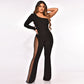 Sexy Off-Shoulder Bodycon Rhinestone Leg Jumpsuit