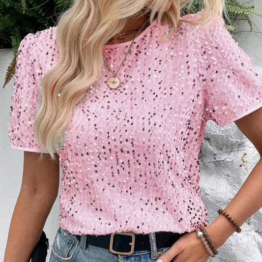 Women's Stylish Loose Round Neck Sequin T-Shirt