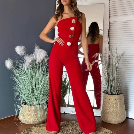 🔥What should I wear tomorrow?🔥Ärmelloser Jumpsuit mit Knopfdesign und Schlagsaum