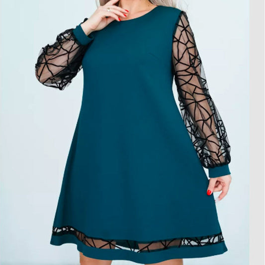 💖Was soll ich morgen anziehen?👗Patchwork-Kleid mit Rundhalsausschnitt für Damen