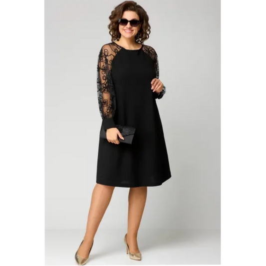 👗Offre spéciale - 50 % de réduction✨Robe patchwork en dentelle à col rond et manches longues