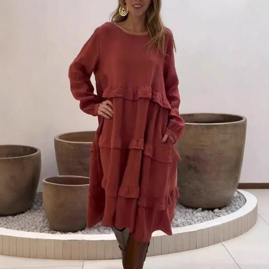 🦋Was soll ich morgen anziehen?💕Women's Long Sleeve Round Neck Ruffle Dresses