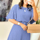 💙Was soll ich morgen anziehen?💙Elegantes Plisseekleid mit Rundhalsausschnitt und Gürtel