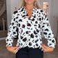 Damen-Langarm-Tops mit Leopardenmuster und V-Ausschnitt
