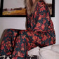 Zweiteiliges Pyjama-Set mit langärmeligem Blumenmuster für Damen, Oberteil und Hose