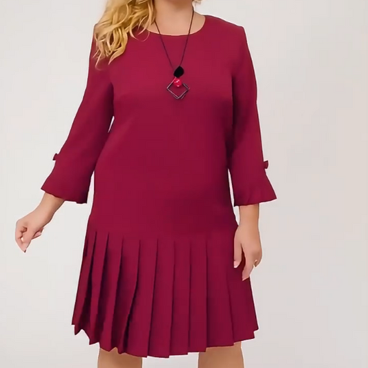 Was soll ich morgen anziehen?💕Women's Casual Round-Neck Dress with Pleated Hem