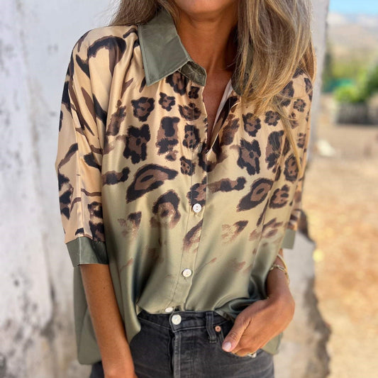 🍁Was soll ich morgen anziehen?🍁Button-Down-Hemd mit Leopardenmuster für Damen