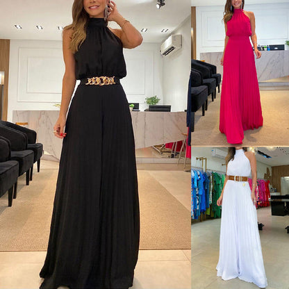 Was soll ich morgen anziehen?💕Jumpsuit med halterneck, ärmlös och sexig med vida ben