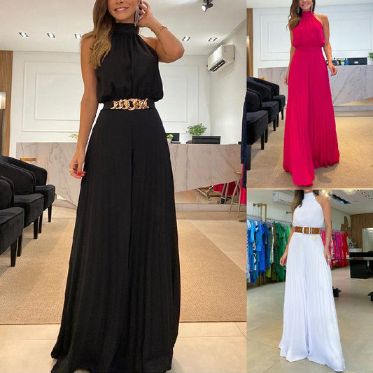 Was soll ich morgen anziehen?💕Jumpsuit med halterneck, ärmlös och sexig med vida ben