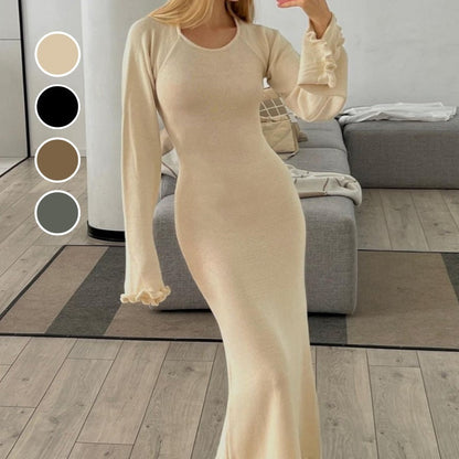 🎄Was soll ich morgen anziehen?🎄Einfarbige rückenfreie Langarm-Maxikleider für Damen