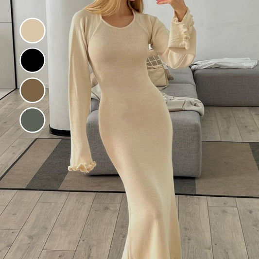 🎄Was soll ich morgen anziehen?🎄Einfarbige rückenfreie Langarm-Maxikleider für Damen