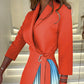 Was soll ich morgen anziehen?💕Ombre Lapel Neck Tied Waist Pleated Blazer Dress
