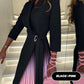 Was soll ich morgen anziehen?💕Ombre Lapel Neck Tied Waist Pleated Blazer Dress