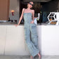 🎉Valentinstag 🎀Damen Retro Denim Trägerloser Cargo Jumpsuit