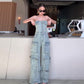🎉Valentinstag 🎀Damen Retro Denim Trägerloser Cargo Jumpsuit