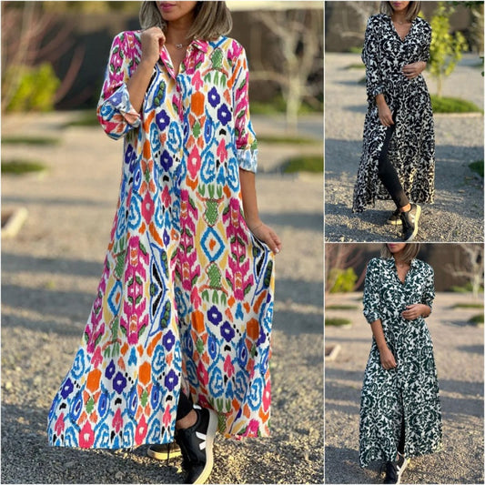💕Was soll ich morgen anziehen?💕Langärmeliges Kleid mit Revers und Blumendruck für Frauen