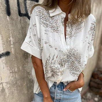🌸Was tragen Sie morgen?🔥 Lässiges Button-Down-Shirt mit Print für Damen